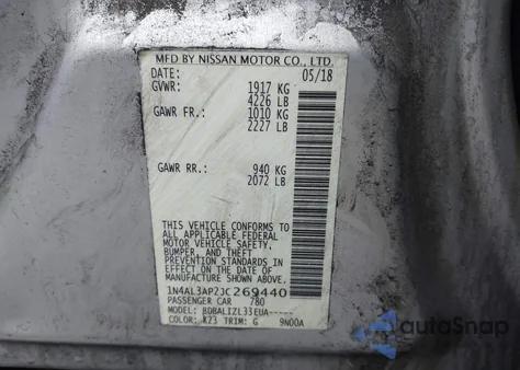 2018 Nissan Altima 2.5 Sv из США, поврежденный, VIN 1N4AL3AP2JC269440